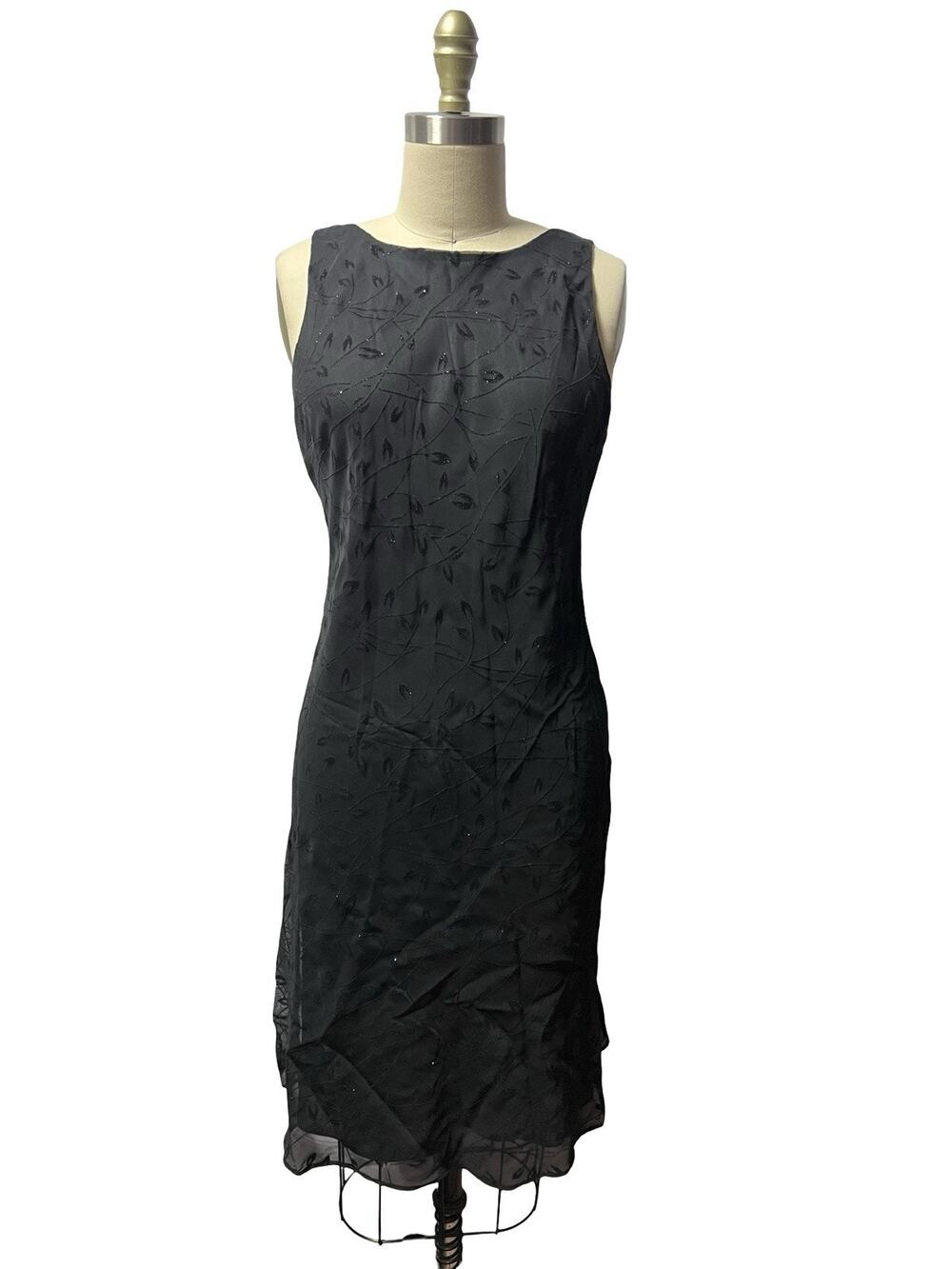 Vtg Y2K 90s Sz 6 Flocked Sheer Overlay Sheath Little Black Dress Party Dress